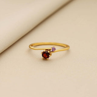 TINY RED GARNET AND AMETHYST STONE RING, ROUND SHAPE GEMSTONE, 925 STERLING SILVER, DECORATED WITH DEDICATED WOMEN JEWELRY