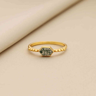 NATURAL MOSS AGATE STONE RING, HEXAGON SHAPE GEMSTONE, 925 SILVER RING WITH 18KT GOLD PLATED