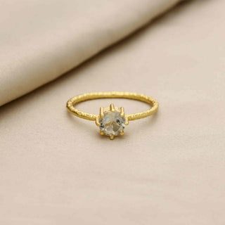 925 STEALING SILVER RING, DECORATED WITH GREEN AMETHYST GEMSTONE, PLATED WITH 2 MICRON 18KT GOLD
