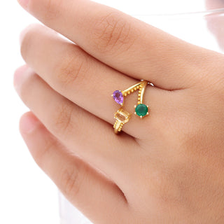 BEAUTIFUL MULTI GEMSTONE RING, 925 SILVER RING PLATED WITH 2 MICRON 18KT GOLD