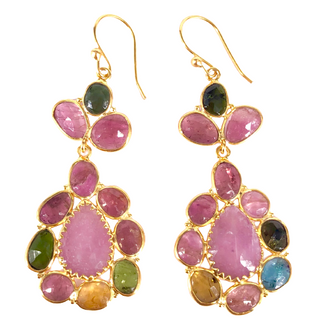 Multi Tourmaline GOLD PLATED EARRING BEST FOR WOMEN'S AND GIRLS By Harshita Jewellery
