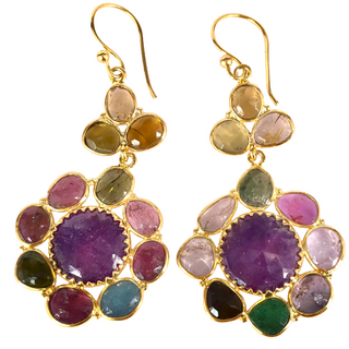 Multi Tourmaline & Ruby GOLD PLATED EARRING BEST FOR WOMEN'S AND GIRLS By Harshita Jewellery