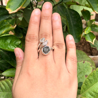 Czech Republic Moldavite Ring , Herkimer Diamond Ring, Natural Gemstone 925 Solid Sterling Silver Handmade Jewelry Ring, Gift For Her