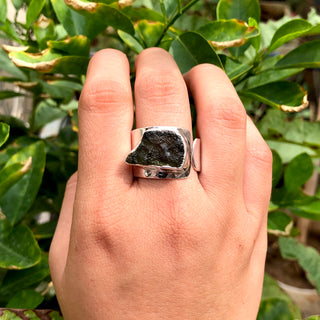 Natural Raw Moldavite Ring, 925 Solid Sterling Silver Czech Republic Raw Gemstone Handmade Jewelry Ring Gift For Her