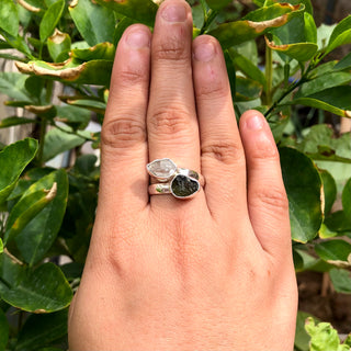 Czech Republic Moldavite Ring , Herkimer Diamond Ring, Natural Gemstone 925 Solid Sterling Silver Handmade Jewelry Ring, Gift For Her