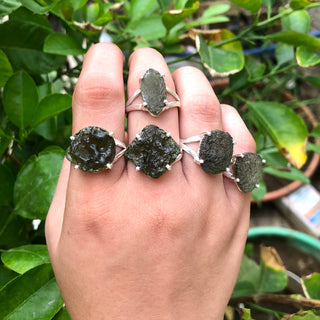 Natural Raw Moldavite Ring, 925 Solid Sterling Silver Czech Republic Raw Gemstone Handmade Jewelry Ring Gift For Her