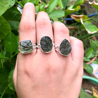 Natural Raw Moldavite Ring, 925 Solid Sterling Silver Czech Republic Raw Gemstone Handmade Jewelry Ring Gift For Her