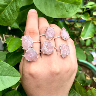 Natural Rose Quartz Ring, 925 Sterling Silver Ring, Uncut Gemstone Ring, Healing Crystal Ring, Gift For Her