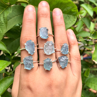 Raw Aquamarine Ring, Sterling Silver Rings for women, Natural Uncut Gemstone Ring, Gift For Mom