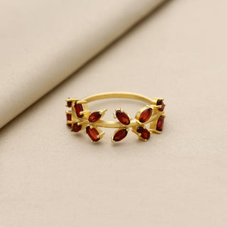 BEAUTIFUL RED GARNET GEMSTONE RING, 925 SILVER RING PLATED WITH 2 MICRON 18KT GOLD