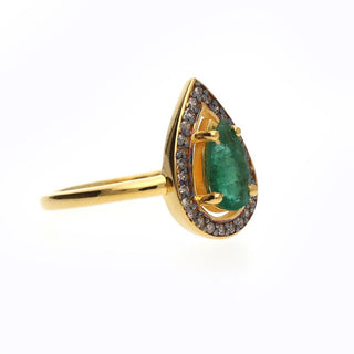 Pear Shape Emerald & Polki Diamond Engagement Ring For Women By Harshita Jewellery