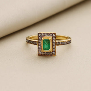 Cushion Emerald & Polki Diamond Wedding Ring For Women By Harshita Jewellery