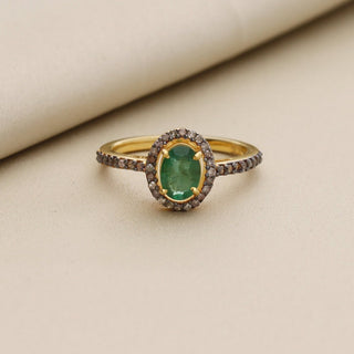 Oval Emerald & Polki Diamond Wedding Ring For Women By Harshita Jewellery