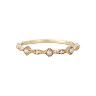 Delicate tiny pearl & CZ diamond ring