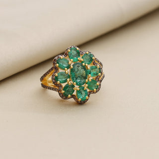 Natural Emerald With Pave Polki Diamond Ring For Womens By Harshita Jewellery