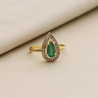 Pear Shape Emerald & Polki Diamond Engagement Ring For Women By Harshita Jewellery