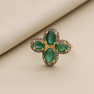 Emerald & Polki Diamond Engagement Ring For Women By Harshita Jewellery