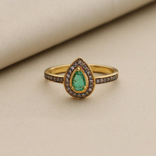 Pear Emerald & Polki Diamond Wedding Ring For Women By Harshita Jewellery