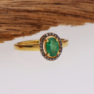 Oval Emerald & Polki Diamond Wedding Ring For Women By Harshita Jewellery