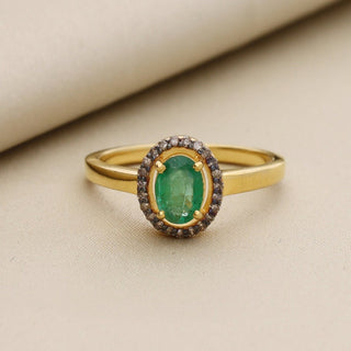 Oval Emerald & Polki Diamond Wedding Ring For Women By Harshita Jewellery
