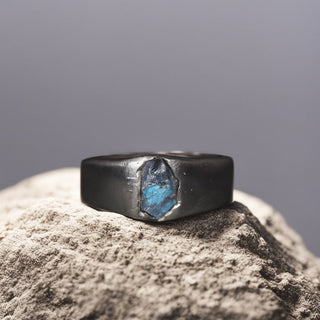 Rough Labradorite Men's Ring By Harshita Jewellery