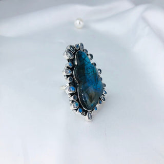 Natural Labradorite & Rainbow Moonstone Gemstone Ring By Harshita Jewellery