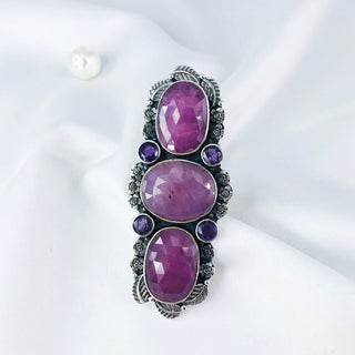 Faceted Amethyst & Ruby Ring By Harshita Jewellery