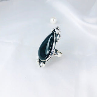 Natural Black Onyx & White Pearl Gemstone Ring By Harshita Jewellery