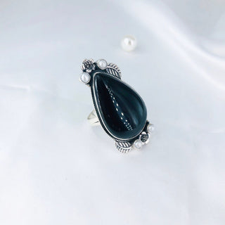 Natural Black Onyx & White Pearl Gemstone Ring By Harshita Jewellery