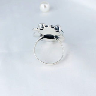 Natural Black Onyx & White Pearl Gemstone Ring By Harshita Jewellery