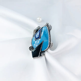Lapis lazuli, Black Onyx And Larimar Ring By Harshita Jewellery