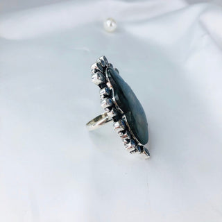 Natural Labradorite & Rainbow Moonstone Gemstone Ring By Harshita Jewellery