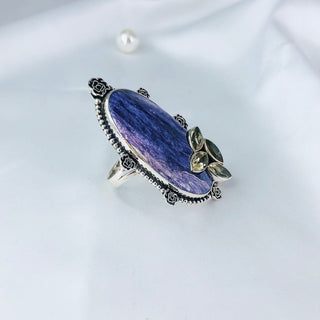 Charoite & Citrine Gemstone Ring By Harshita Jewellery