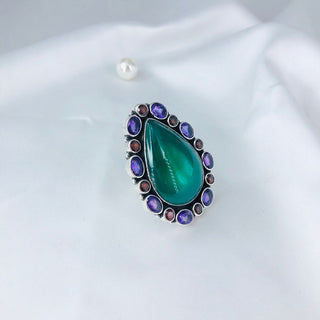 Natural Amethyst, Garnet & Green Onyx Ring By Harshita Jewellery