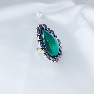 Natural Amethyst, Garnet & Green Onyx Ring By Harshita Jewellery