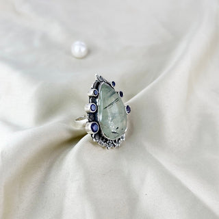 Natural Prehnite & Amethyst Ring By Harshita Jewellery