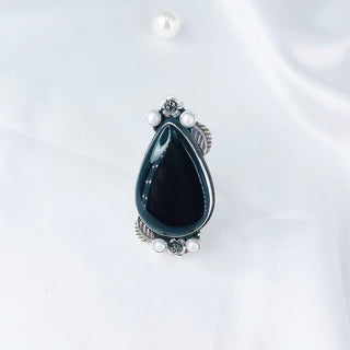 Natural Black Onyx & White Pearl Gemstone Ring By Harshita Jewellery
