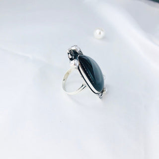 Natural Black Onyx & White Pearl Gemstone Ring By Harshita Jewellery