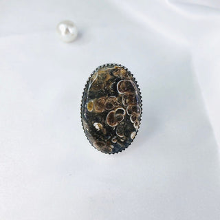Natural Turritella Jasper Gemstone Ring By Harshita Jewellery