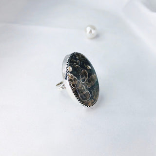 Natural Turritella Jasper Gemstone Ring By Harshita Jewellery