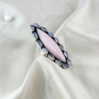 Natural Pink Opal & Moonstone Ring By Harshita Jewellery
