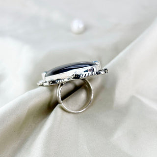 Natural Black Onyx, Carnelian & Blue Topaz Ring By Harshita Jewellery