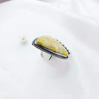 Natural White Pearl & Bumble bee Jasper Ring By Harshita Jewellery
