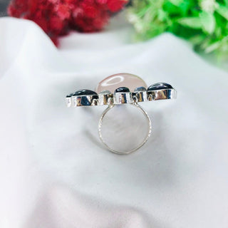 Natural Rose Quartz, Amethyst & Rainbow Moonstone Ring By Harshita Jewellery