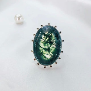 Natural Moss Agate Ring By Harshita Jewellery