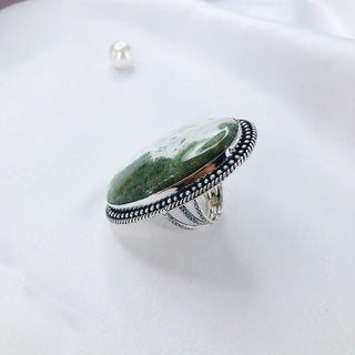 Natural Green moss Agate Ring By Harshita Jewellery