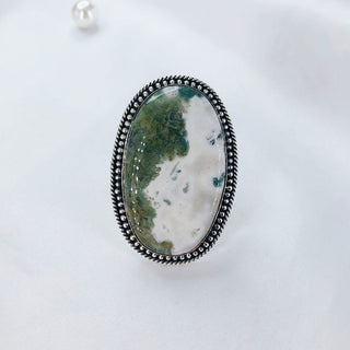 Natural Green moss Agate Ring By Harshita Jewellery