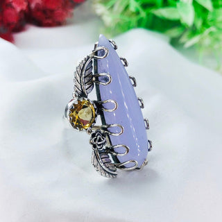 Natural Lavender Quartz & Citrine Gemstone Ring By Harshita Jewellery