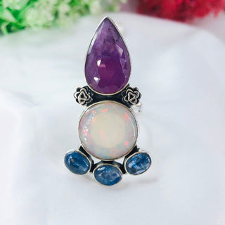 Pink ruby, Opal & Kyanite gemstone ring By Harshita Jewellery