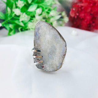 Natural Raw Rainbow Moonstone Ring By Harshita Jewellery